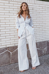 Ember Cotton Pants - Blue Brown Stripe