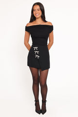 Tyra Mini Skirt With Embellished Bows - Black