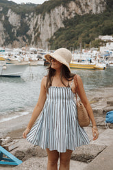Cole Mini Dress - Blue/Brown Stripe