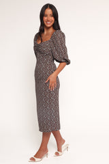 Oona Midi Dress - Brown Blue Floral