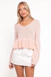 Molly Pearl Peplum Knit Sweater - Light Pink