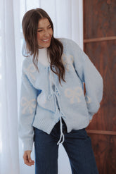 Vienna Bow Cardigan - Pale Blue