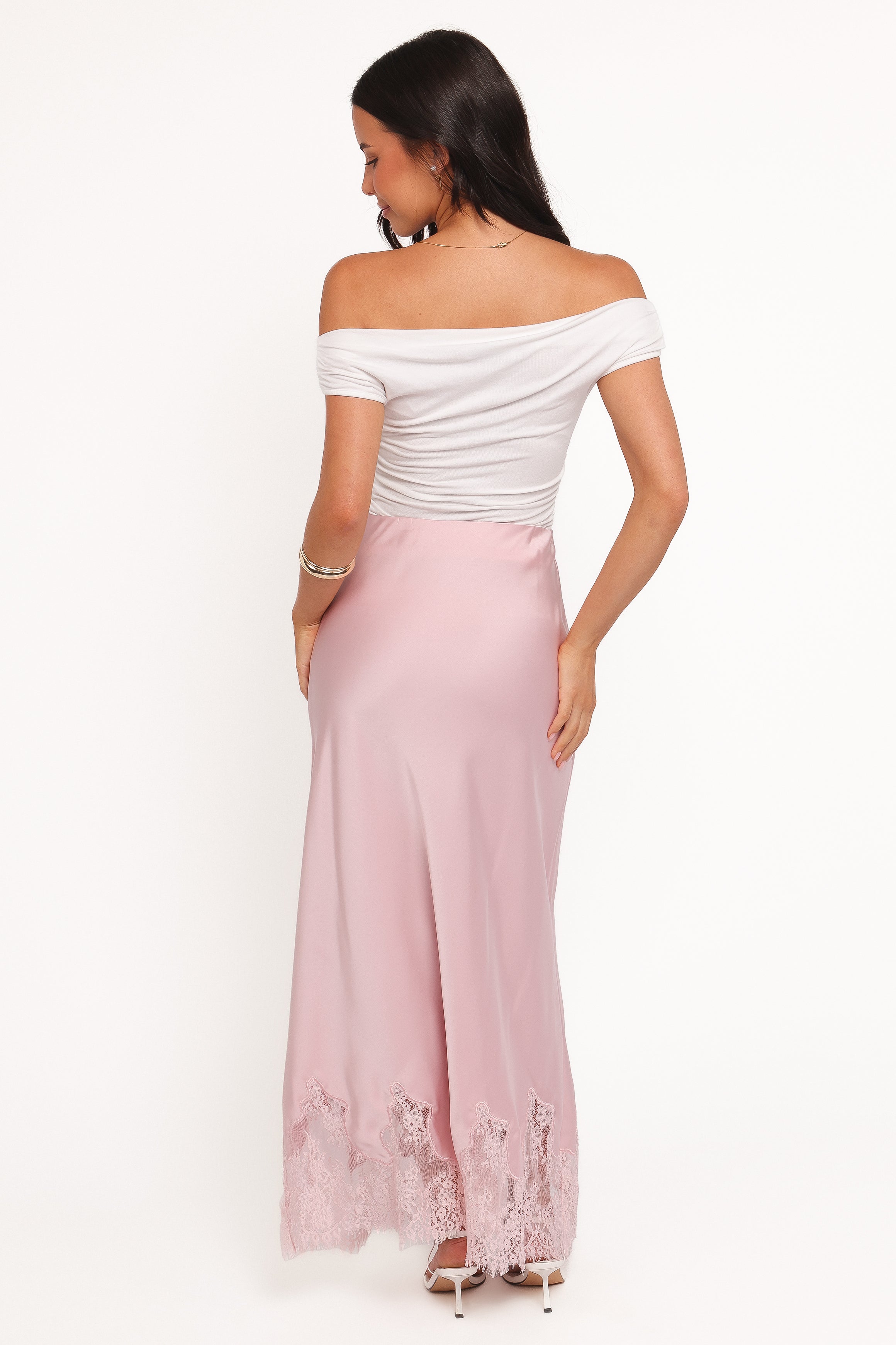 Alira Lace Trim Midi Skirt - Pale Pink