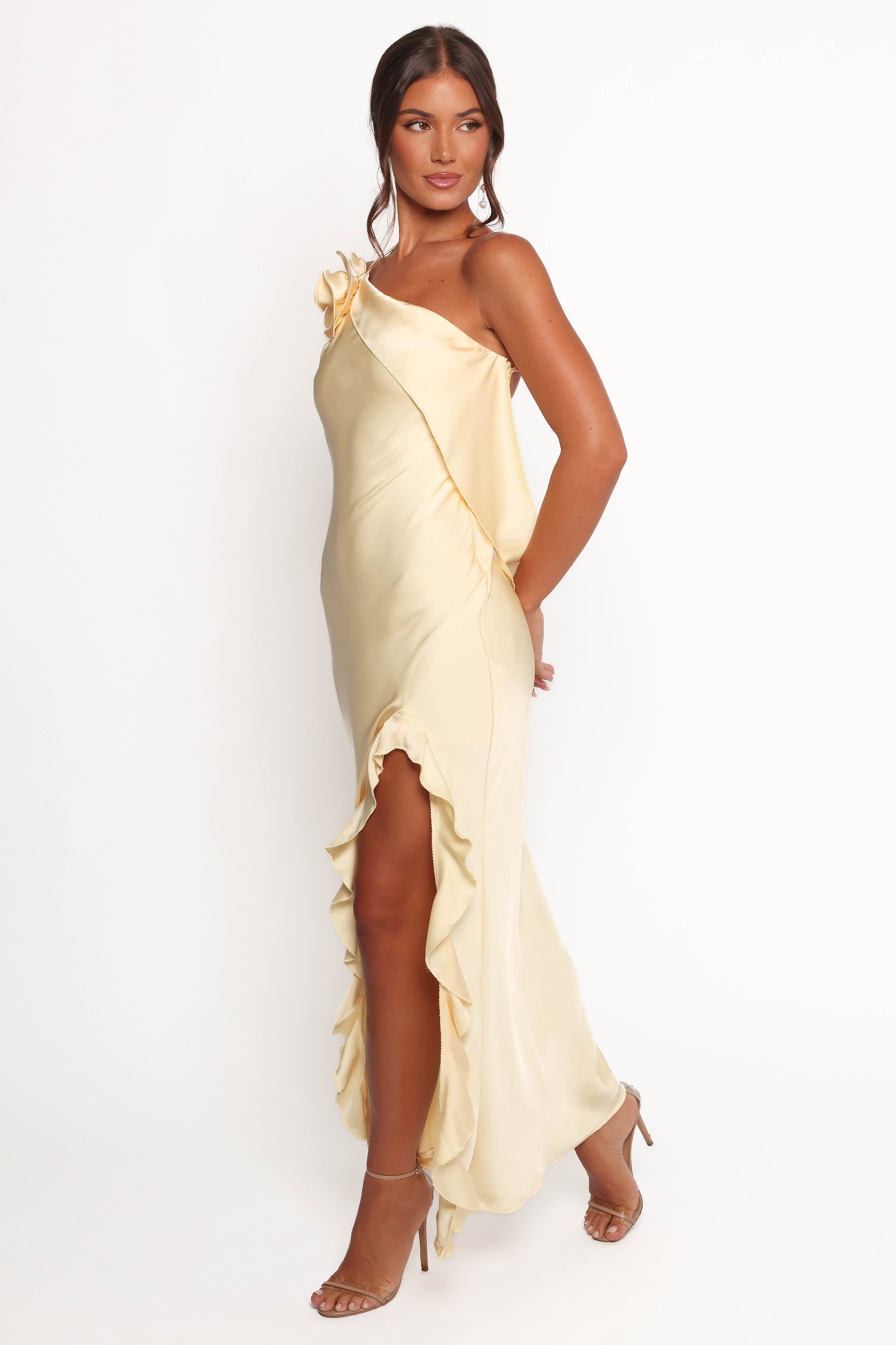 Aila Rosette One Shoulder Dress - Butter Yellow
