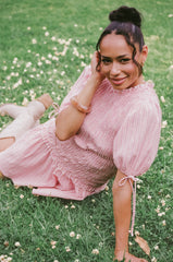 Kaelyn Gather Mini Dress - Pink Stripe