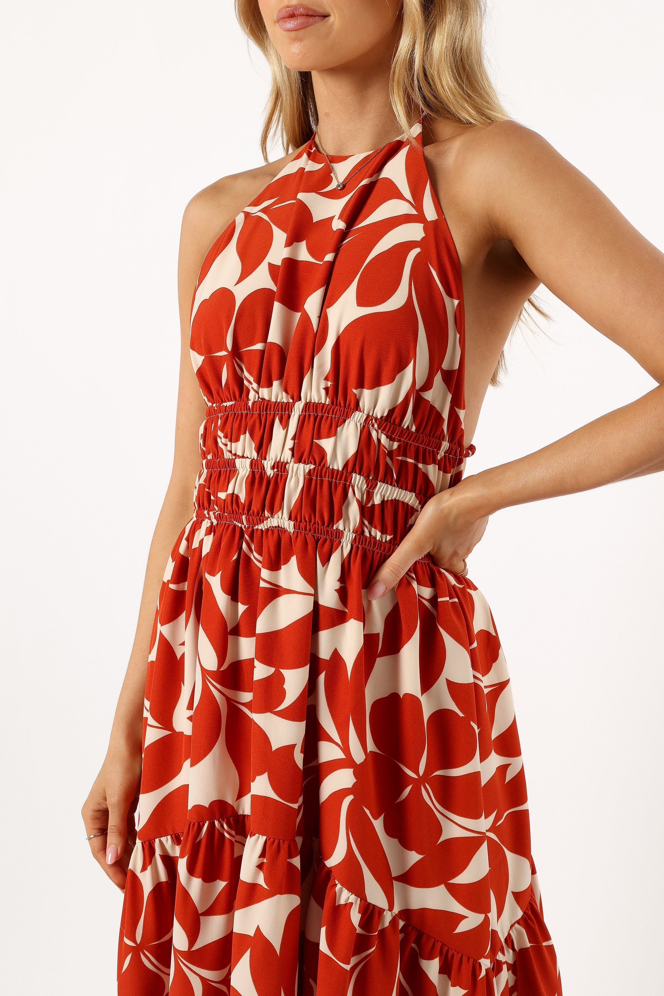 Maha Halterneck Maxi Dress - Tan Floral