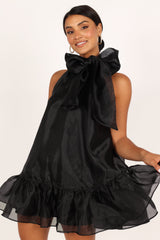 Sophia Bow Mini Dress - Black