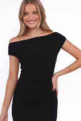 Spencer Off Shoulder Midi Dress - Black
