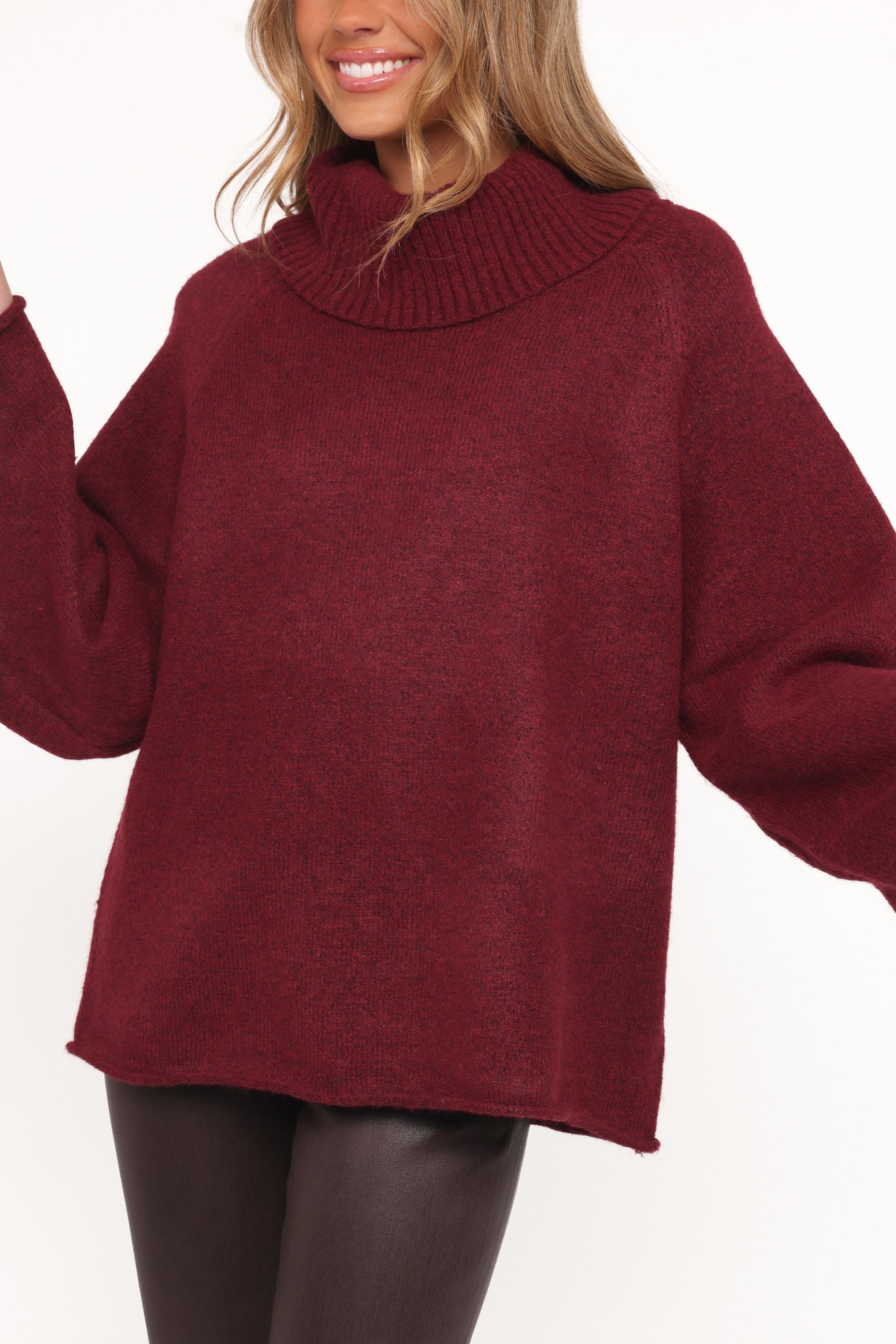 Bindy Cowlneck Knit Sweater - Wine