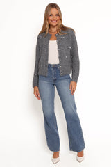 Mellie All Over Bow Button Front Cardigan - Grey