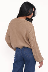 Melody Textured Button Up Cardigan - Mushroom