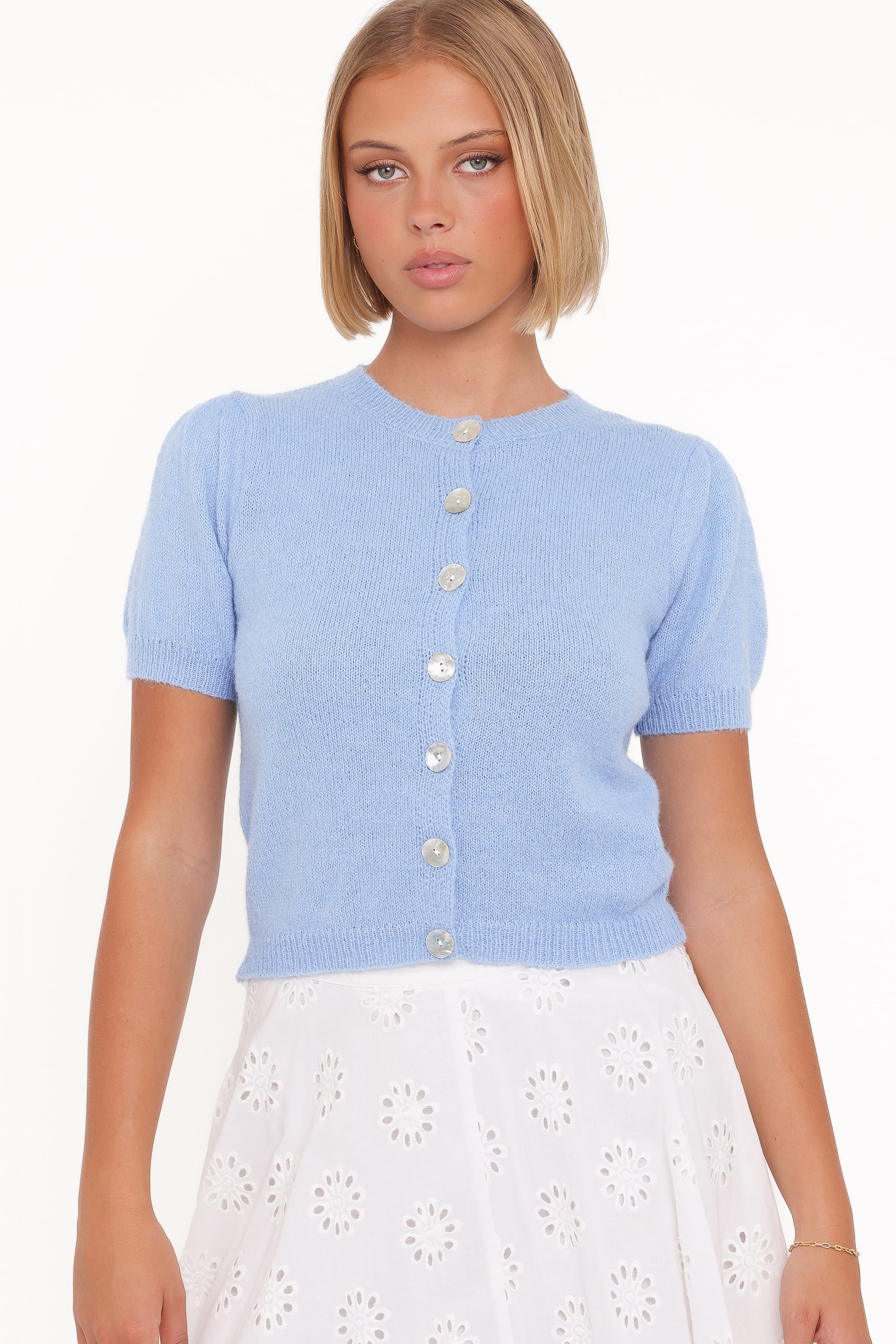 Zena Puff Sleeve Cardigan - Cornflower Blue