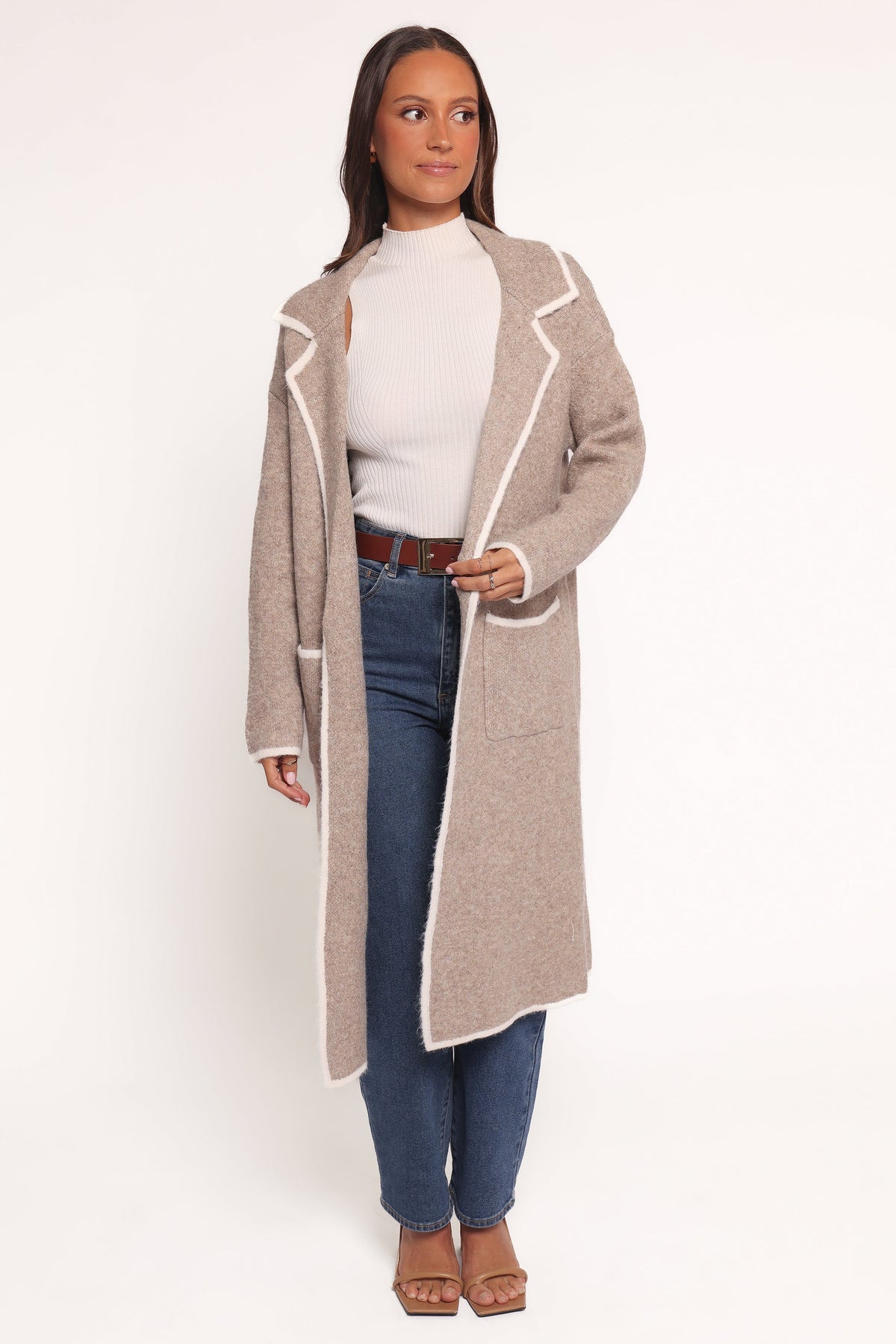 Katia Contrast Trim Coatigan - Beige