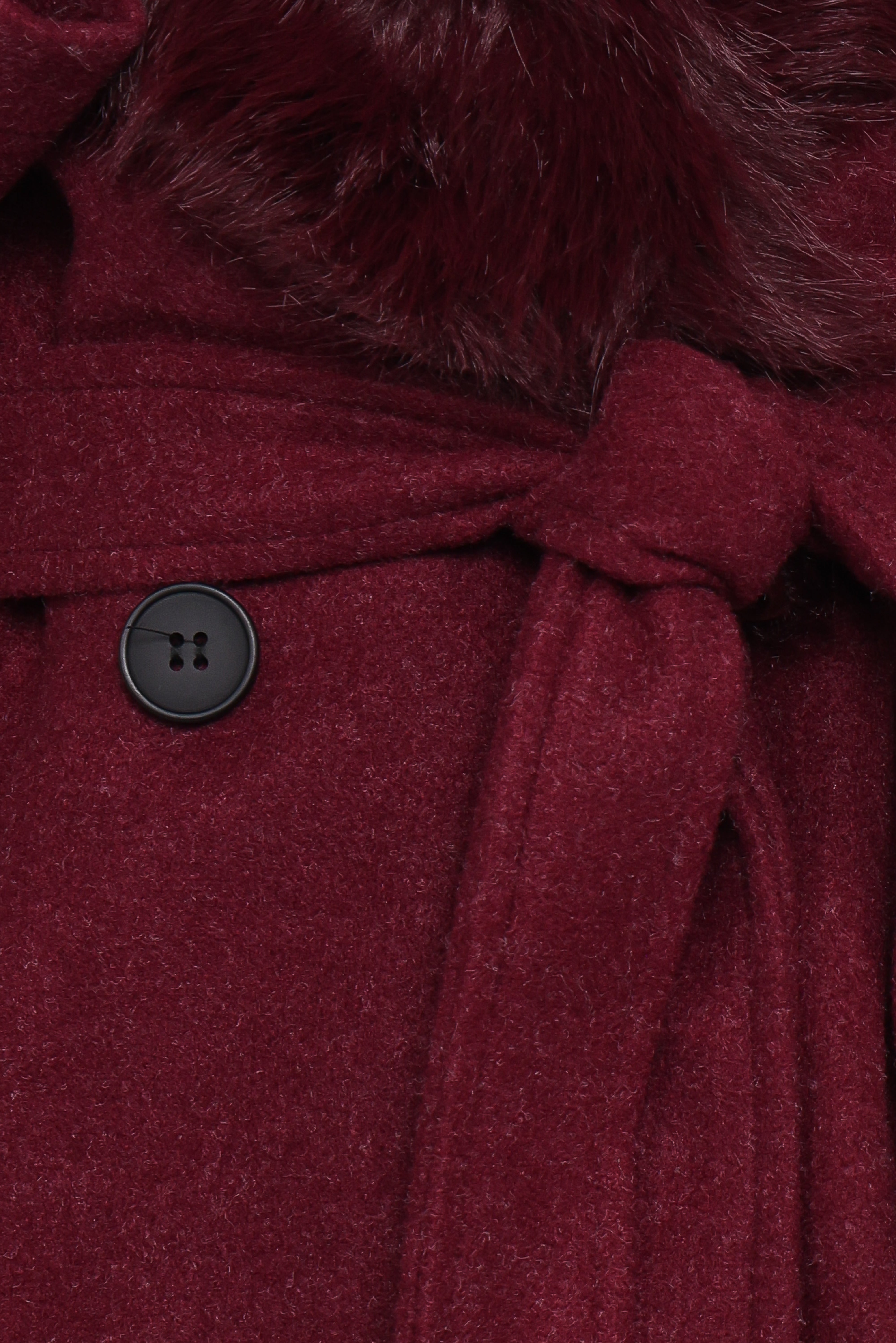Nina Fur Collar Tie Waist Coat - Burgundy