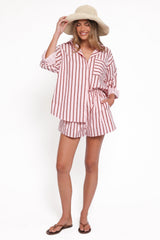 Ashlyn Short Set - Pink And Burgundy Stripe
