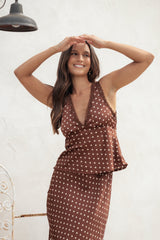 Kelso Top - Brown Polka Dot