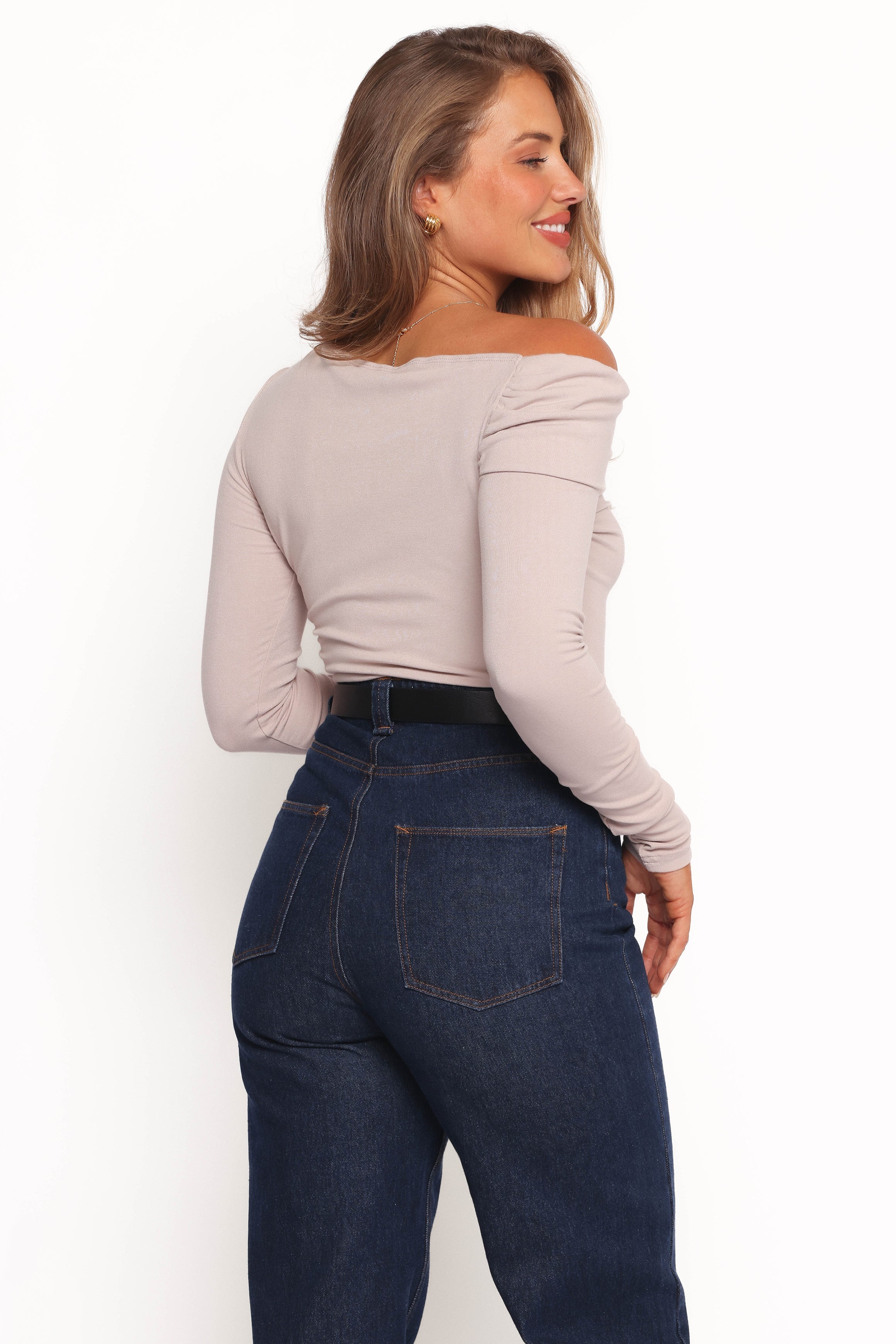 Liah Off Shoulder Knit Top - Grey
