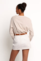 Ruva Long Sleeve Tee - Beige White Stripe