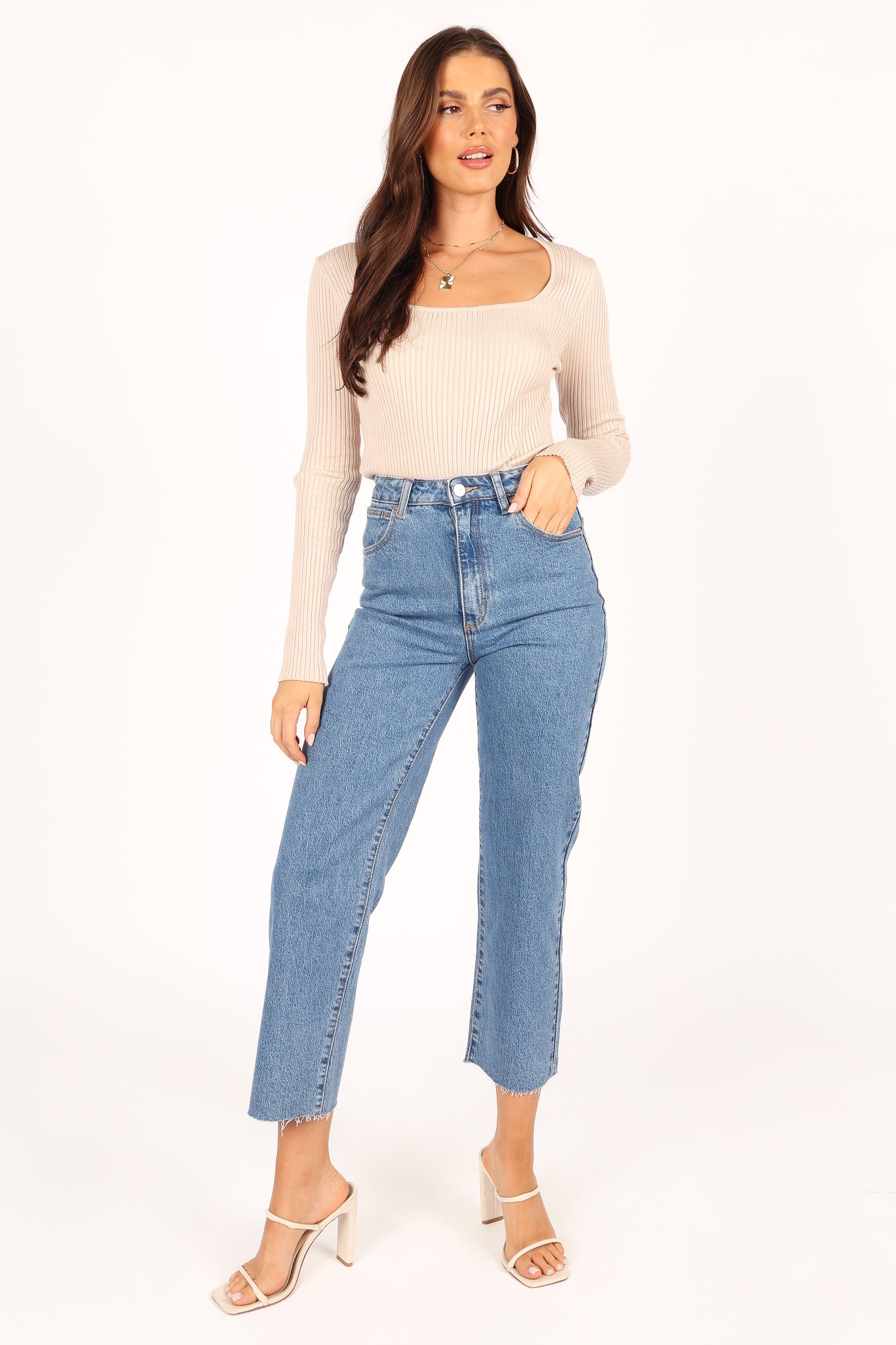 Shani Ribbed Knit Top - Oatmeal